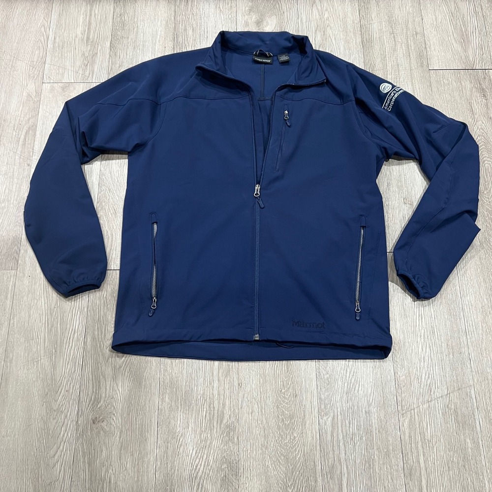Marmot Men's Navy Tempo Lightweight Zip Up Jacket w Embroidered Logo size Large